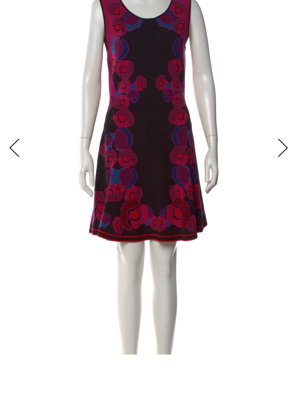 Diane Von Furstenberg Black Mini Dress with Red and Purple Floral Print